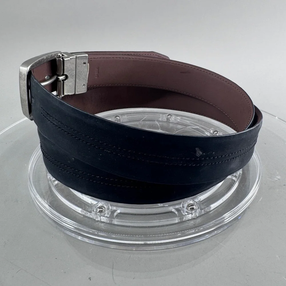 Timberland Mens Size 40 Reversible Leather Belt Matte Black Silver Buckle Casual